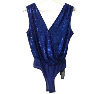 V-neck Backless Sequin Bodysuit